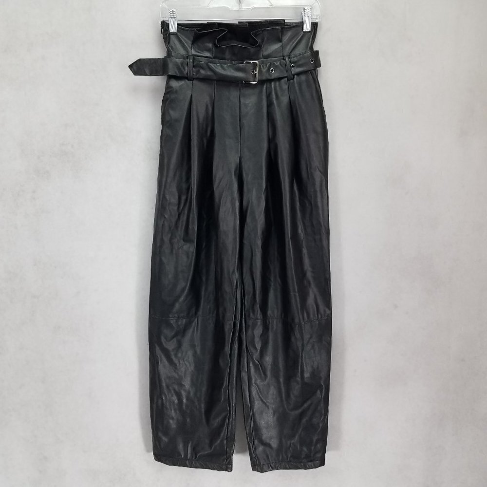 NEW Shein Paperbag Faux Leather Pants High rise Belt Small Moto Boho Grunge Goth
